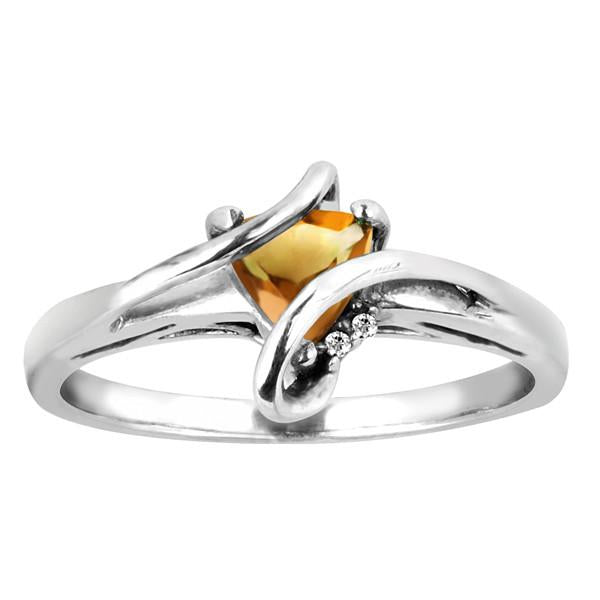 Silver Diamond And Citrine Ring