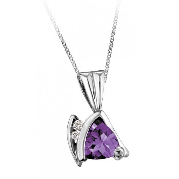 WHITE GOLD DIAMOND AMETHYST PENDANT PEN-GEM-0287