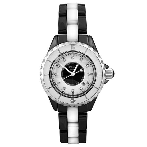 MENS PARIS TIMEPIECE TWO TONE CERAMIC WHITE DIAL WATCH WAT-LBA-0071