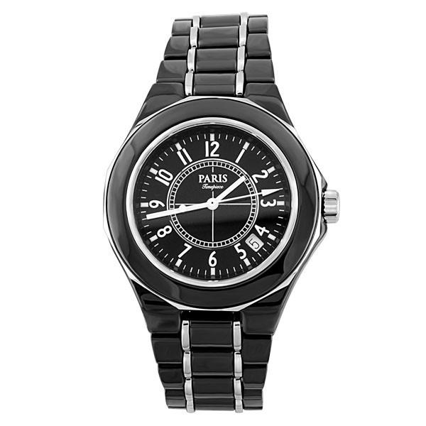 MENS PARIS TIMEPIECE BLACK AND SILVER CERAMIC WATCH WAT-MBA-0075