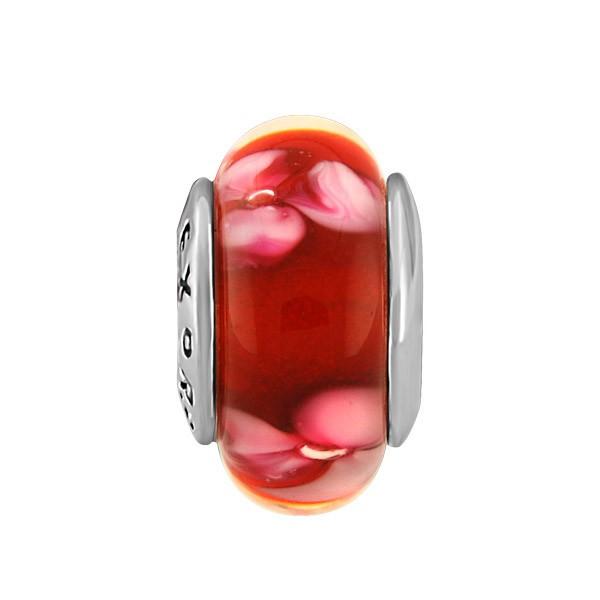 SILVER RED & PINK FLOWER GLASS BEAD BEA-YAF-0073