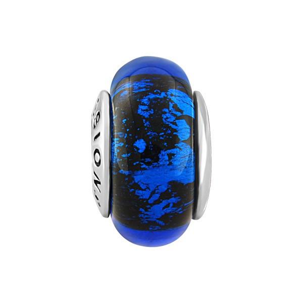 SILVER LIGHT & DARK BLUE SPLATTER GLASS BEAD BEA-YAF-0076