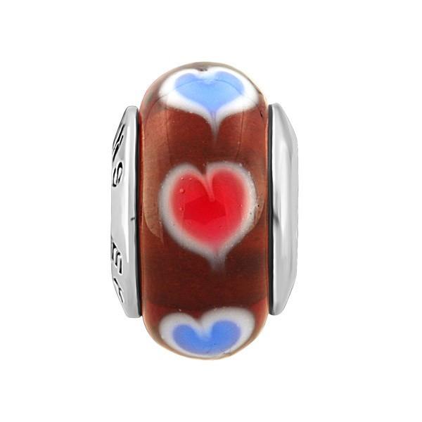SILVER BLUE & PINK HEARTS GLASS BEAD BEA-YAF-0077