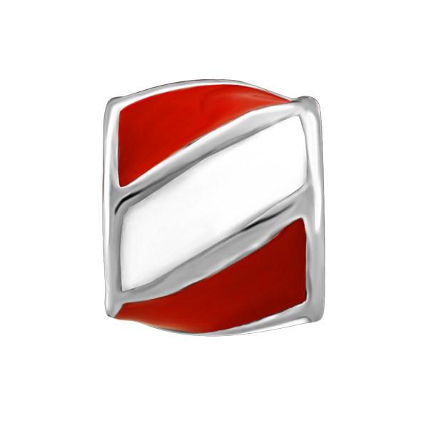 SILVER RED & WHITE STRIPED BEAD BEA-YAF-0093