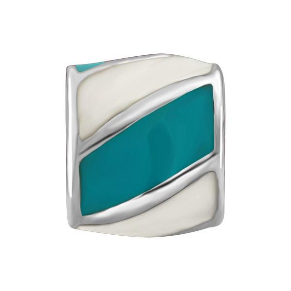 SILVER GREEN & WHITE STRIPED BEAD BEA-YAF-0096