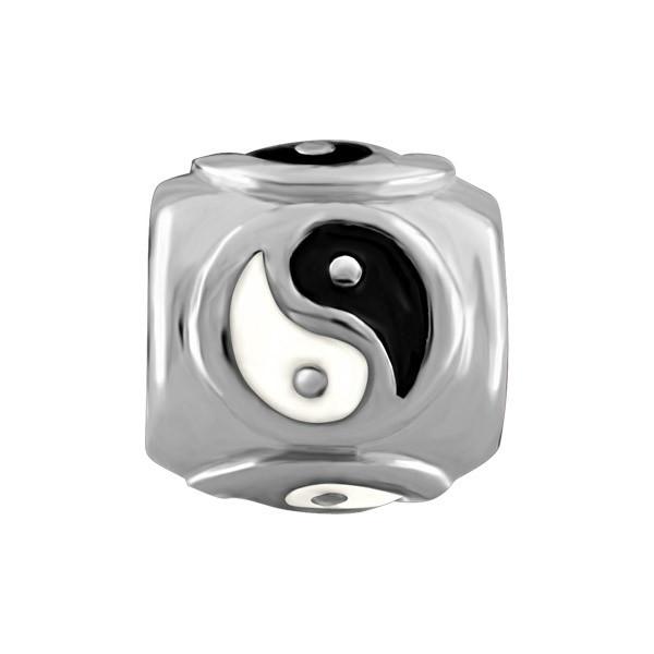 SILVER BLACK & WHITE YIN YANG BEAD BEA-YAF-0108