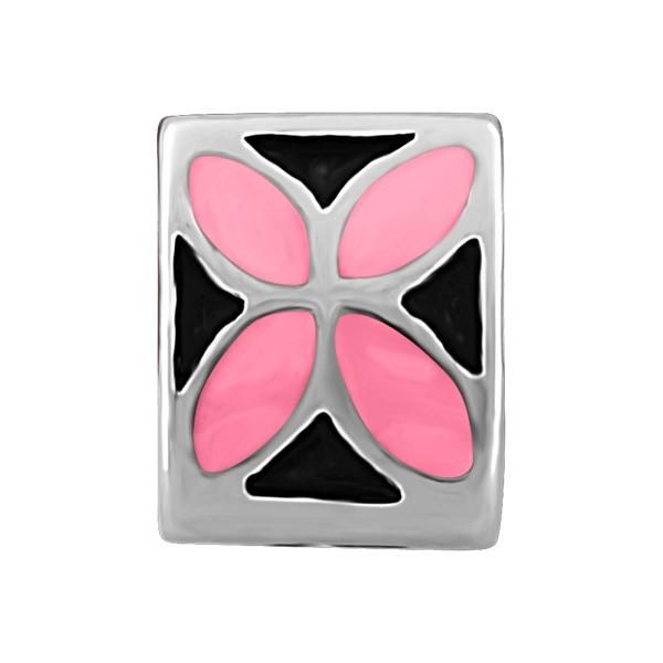SILVER PINK & BLACK FLOWER BEAD BEA-YAF-0115