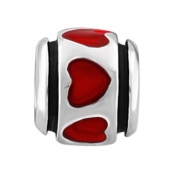 SILVER RED & BLACK HEART BEAD BEA-YAF-0118