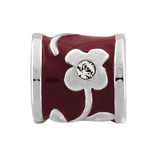SILVER RED FLOWER & CZ BEAD BEA-YAF-0119