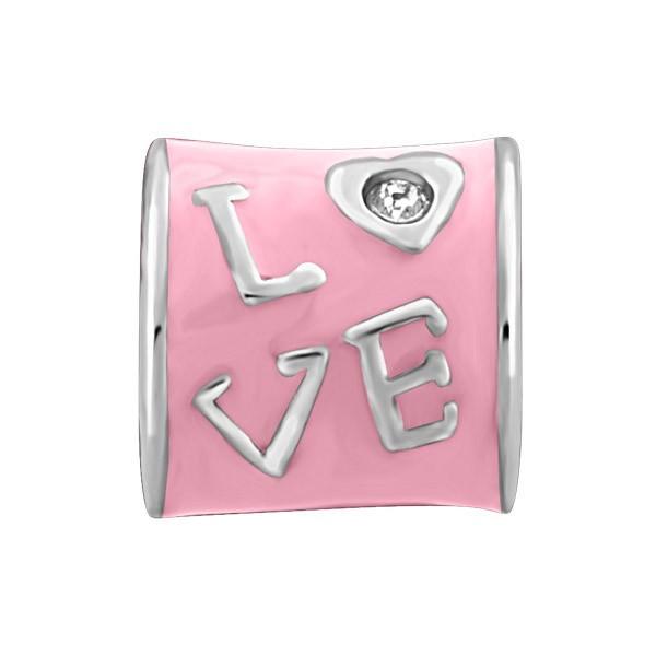 SILVER PINK "LOVE" & CZ DANGLE BEAD BEA-YAF-0120