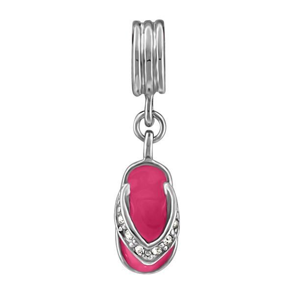 SILVER PINK FLIP FLOP & CZ BEAD BEA-YAF-0124