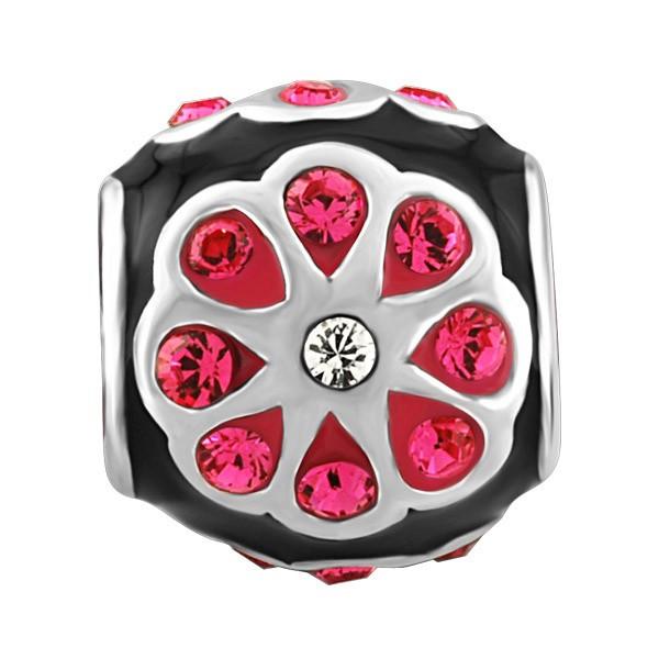 SILVER PINK CRYSTAL FLOWER & BLACK BEAD BEA-YAF-0129