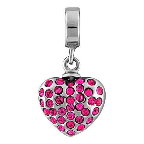 SILVER PINK CRYSTAL HEART DANGLE BEAD BEA-YAF-0131
