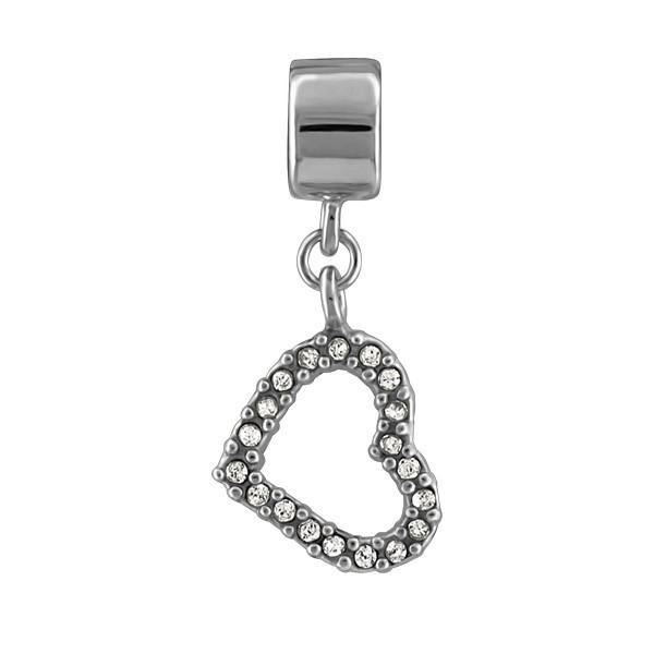 SILVER CRYSTAL HEART DANGLE BEAD BEA-YAF-0148