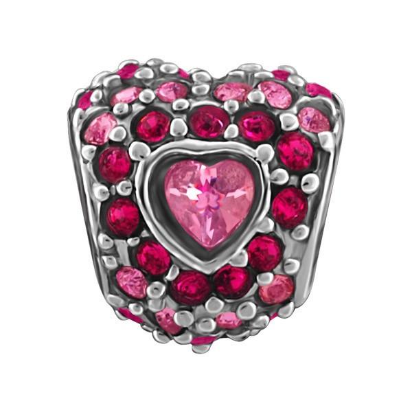 SILVER PINK CRYSTAL HEART BEAD BEA-YAF-0164