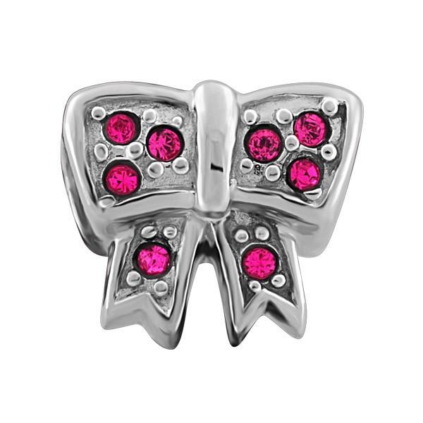 SILVER PINK CRYSTAL BOW BEAD BEA-YAF-0165