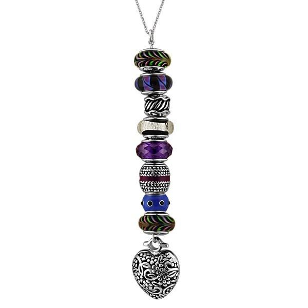 SILVER 8 BEAD & HEART CHAIN NECKLACE BEA-YAF-0012