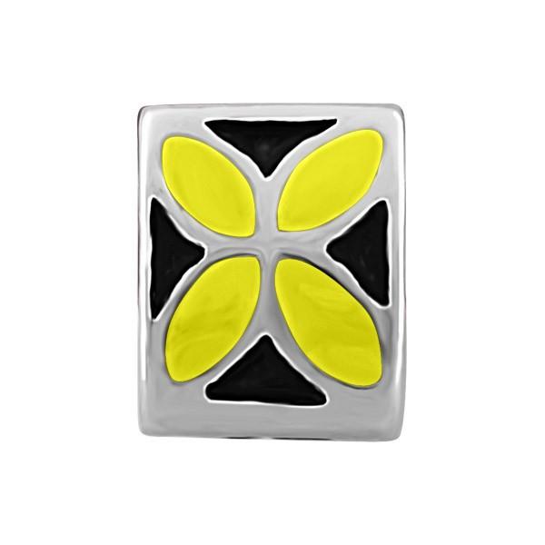 SILVER BLACK & YELLOW FLOWER BEAD BEA-YAF-0089