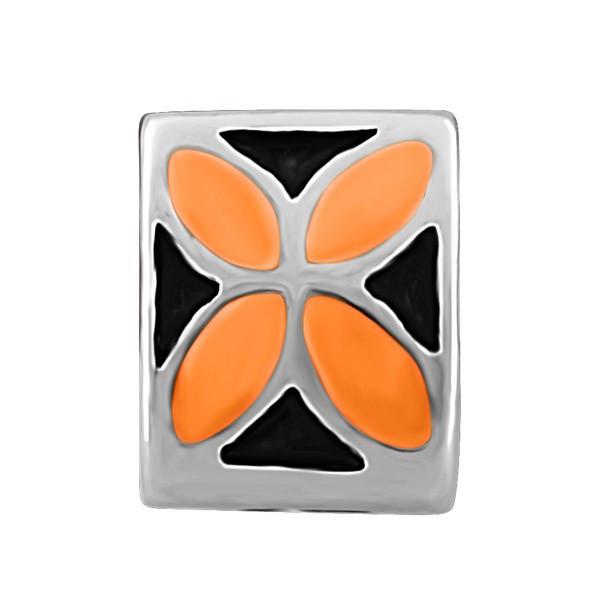 SILVER BLACK & ORANGE FLOWER BEAD BEA-YAF-0091