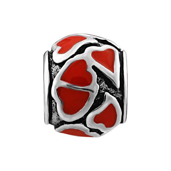 SILVER RED HEARTS BEAD BEA-YAF-0100