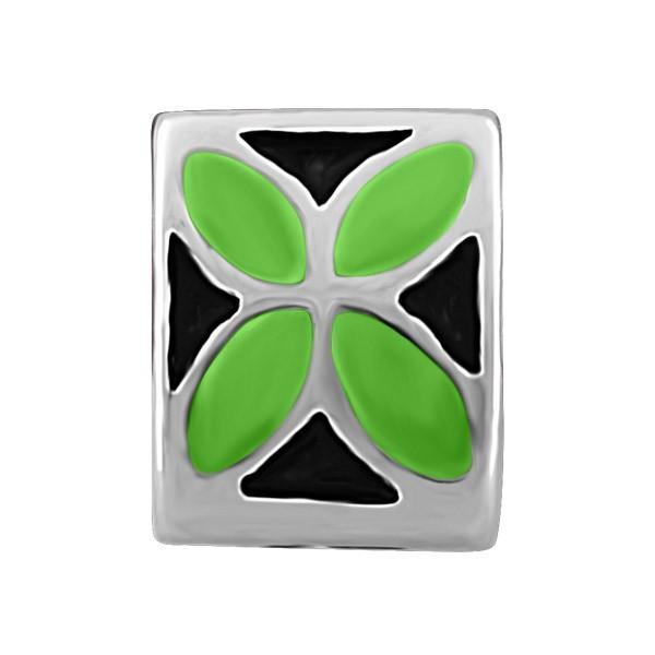 SILVER BLACK & GREEN FLOWER BEAD BEA-YAF-0103