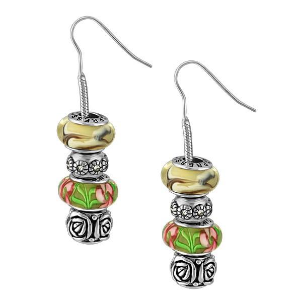 SILVER LONG DANGLE 4 BEAD EARRINGS BEA-YAF-0010