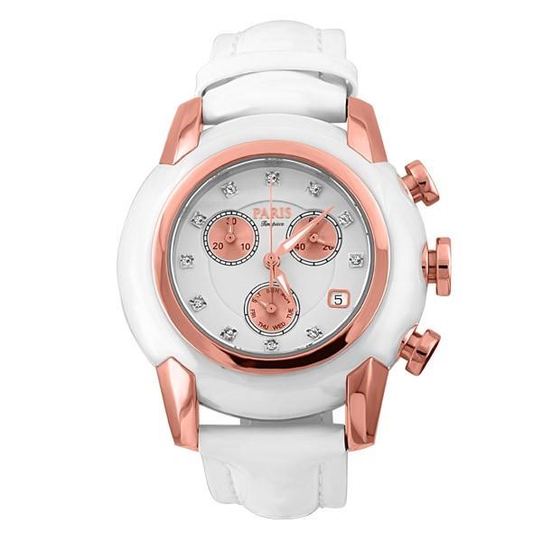 MENS PARIS TIMEPIECE WHITE LEATHER STRAP WATCH
