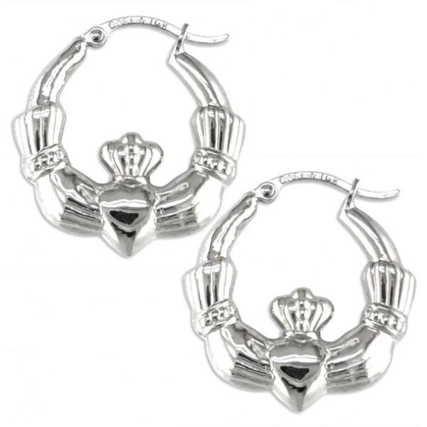 WHITE GOLD CLADDAGH HOOP EARRINGS EAR-GLD-2947