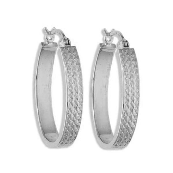 WHITE GOLD OVAL HOOP EARRINGS EAR-GLD-3215