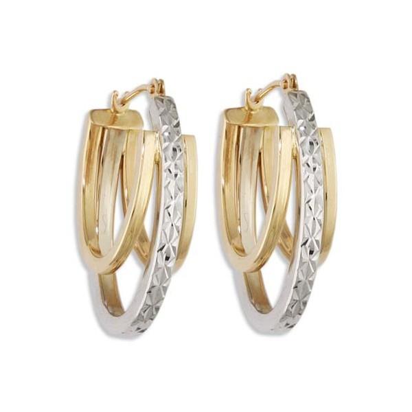 TWO TONE GOLD FANCY HOOP EARRINGS EAR-GLD-2841