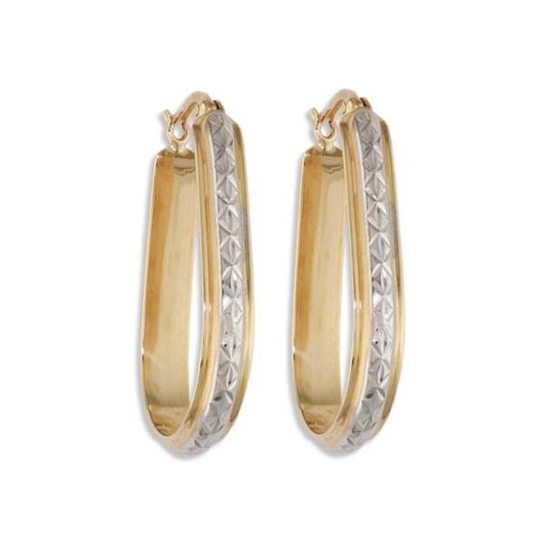 TWO TONE GOLD OVAL HOOP EARRINGS EAR-GLD-2966