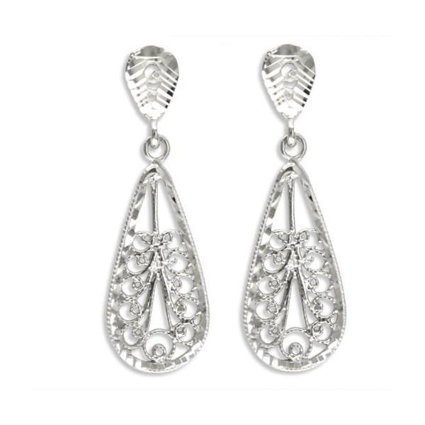WHITE GOLD FILIGREE DROP EARRINGS EAR-GLD-2958