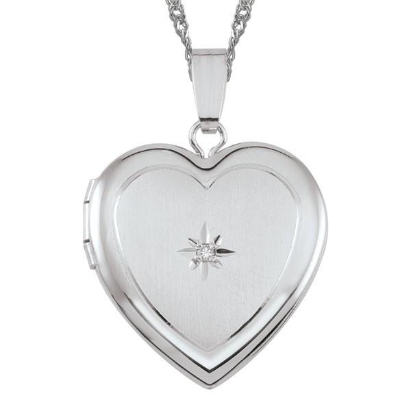 SILVER DIAMOND HEART LOCKET LOC-SIL-0018