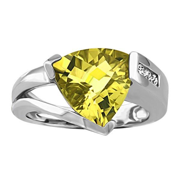 WHITE GOLD DIAMOND AND OLIVE QUARTZ RING RIN-LGM-1454