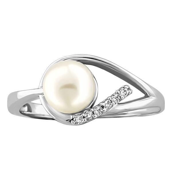 WHITE GOLD DIAMOND AND PEARL RING RIN-LGM-1942