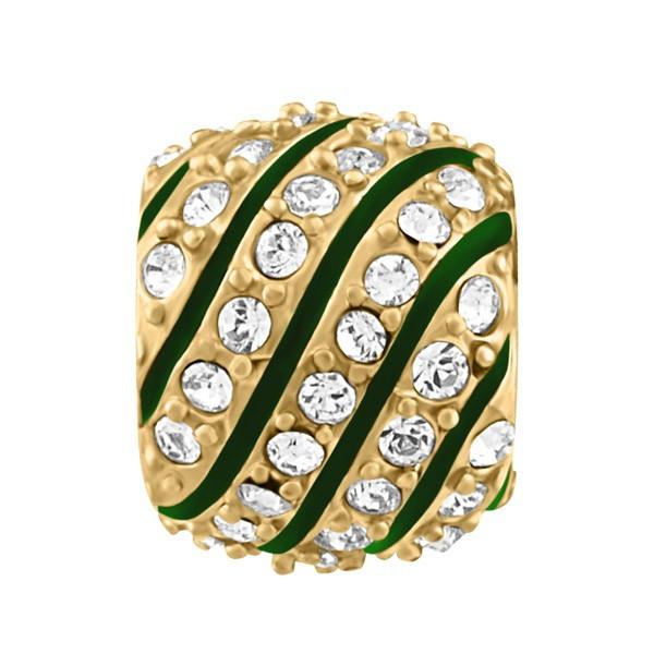 SILVER AND GREEN ENAMEL STRIPE BEAD BEA-YAF-0205