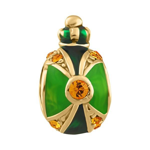 SILVER AND GREEN ENAMEL BEAD BEA-YAF-0226