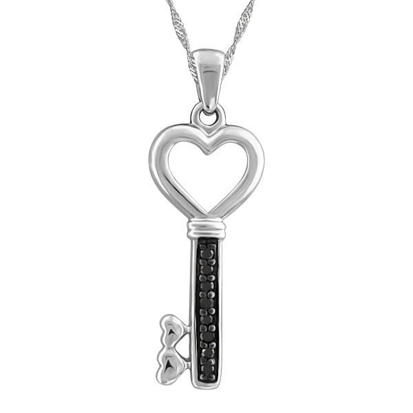 SILVER BLACK DIAMOND KEY PENDANT PEN-SIL-1616