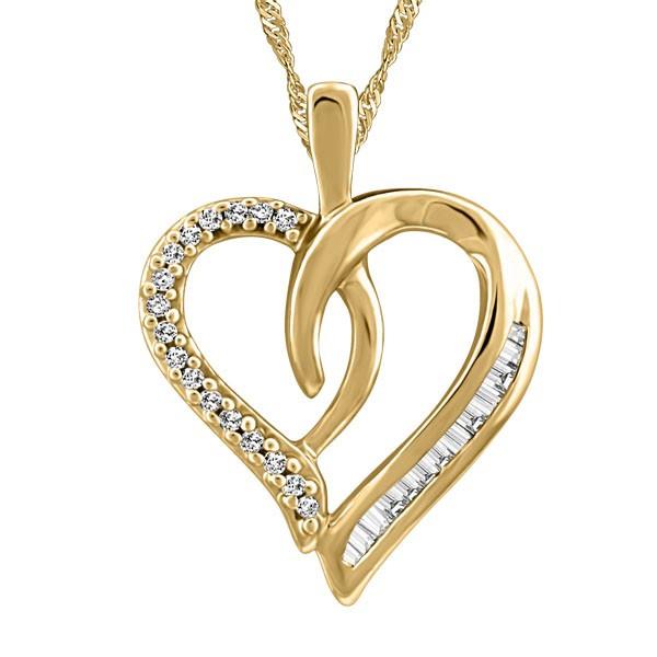 GOLD BAGUETTE DIAMOND HEART PENDANT PEN-DIA-2621
