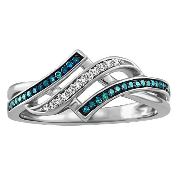 WHITE GOLD BLUE DIAMOND RING RIN-LDI-2099