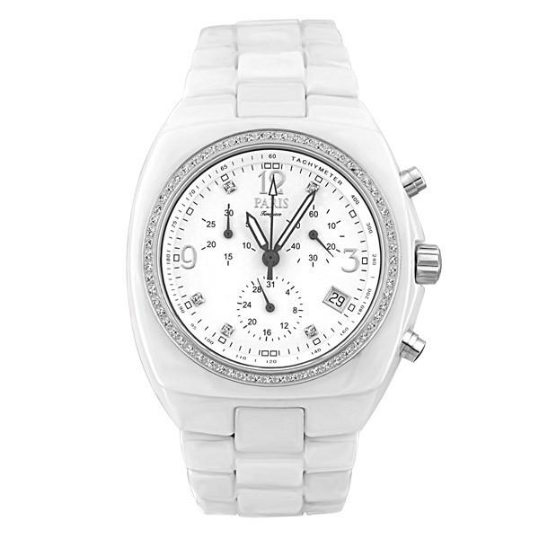 MENS PARIS TIMEPIECE WHITE CERAMIC CHRONOGRAPH WATCH WAT-MBA-0025