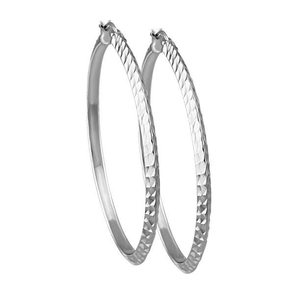 WHITE GOLD HAMMERED HOOP EARRINGS EAR-GLD-3738