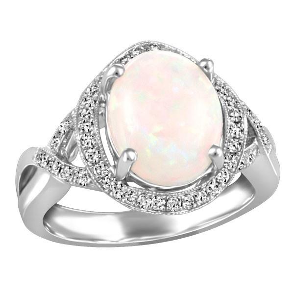 WHITE GOLD DIAMOND AND OPAL RING RIN-LGM-2645
