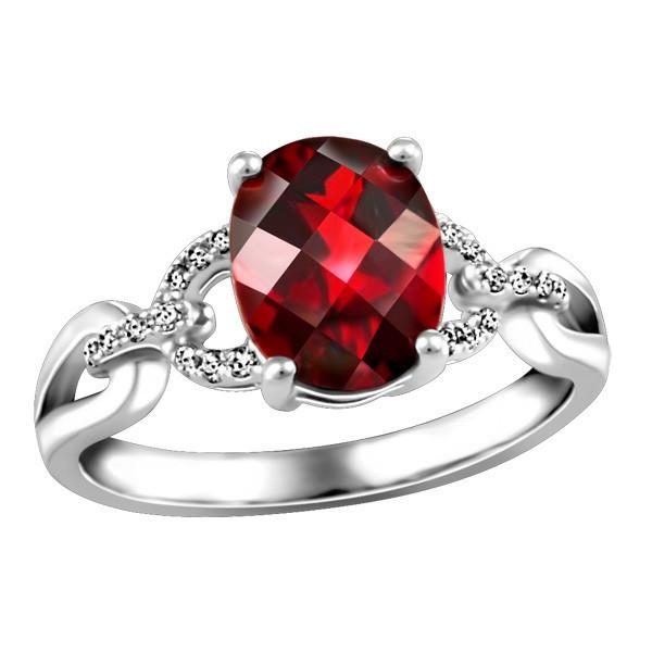 WHITE GOLD DIAMOND AND GARNET RING RIN-LGM-2618