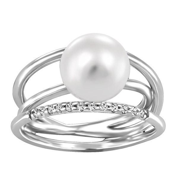 WHITE GOLD DIAMOND AND PEARL RING RIN-LGM-2609
