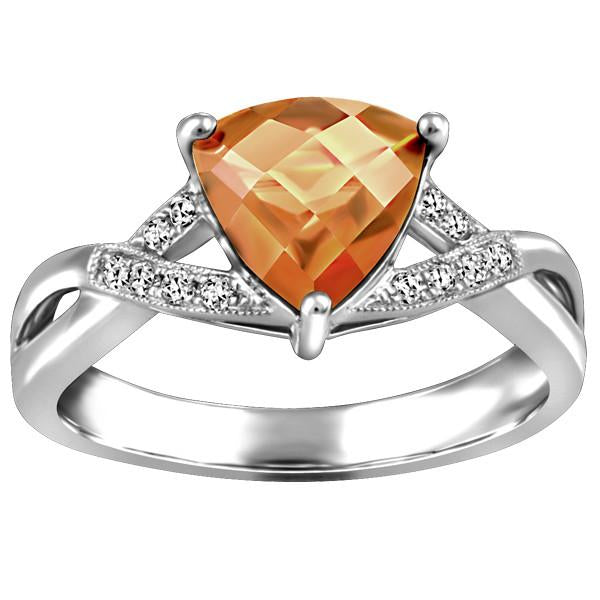 White Gold Diamond And Citrine Ring