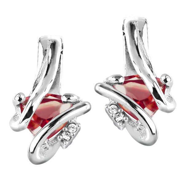 Silver Diamond And Garnet Earrings