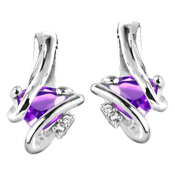 Silver Diamond And Amethyst Earrings