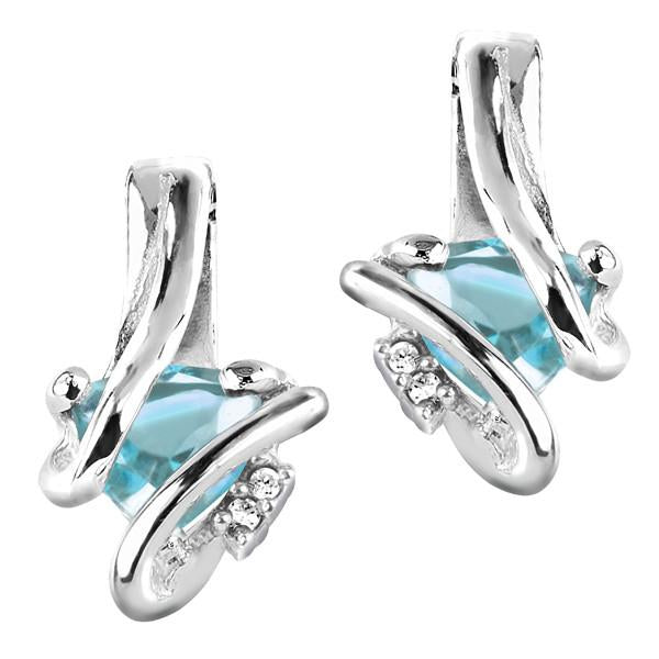 Silver Diamond And Aquamarine Earrings