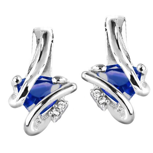 Silver Diamond And Sapphire Earrings